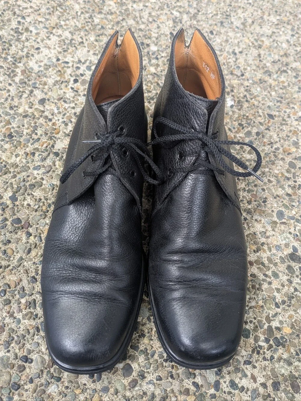 A. Testoni Black Pebbled Leather Chukka Boots